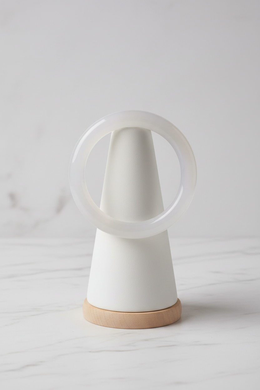 Translucent white bangle on white porcelain cone