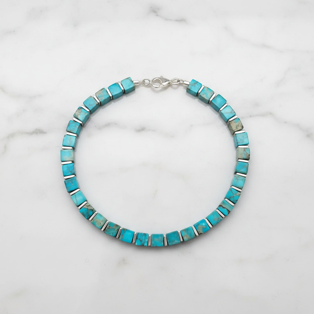Turquoise Bracelet Flat Lay on Marble