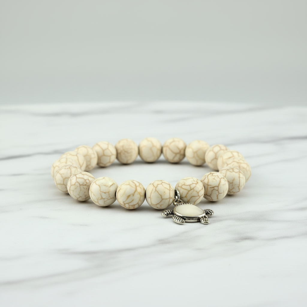 White Turtle Bracelet Flat Lay